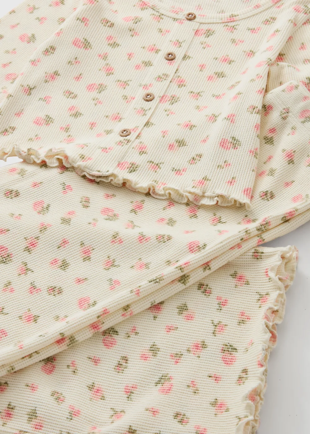 Girls Cream Floral Waffle Pyjama Set (7-13yrs) - 10 Yrs Image 2