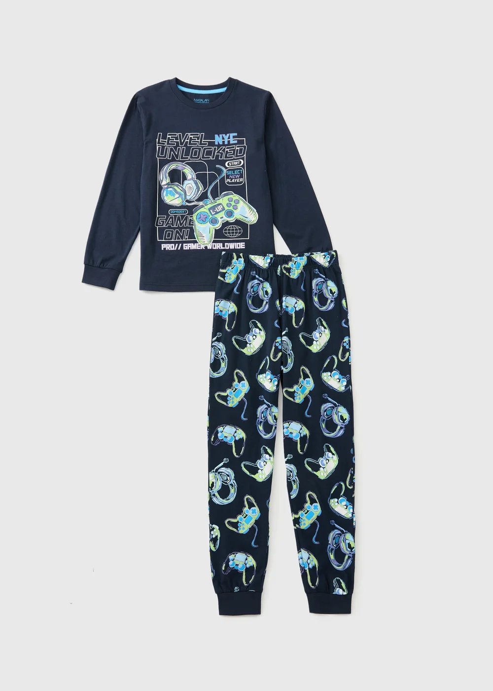 Boys Black Gaming Pyjamas (7-15yrs) - 7 Yrs Image 1