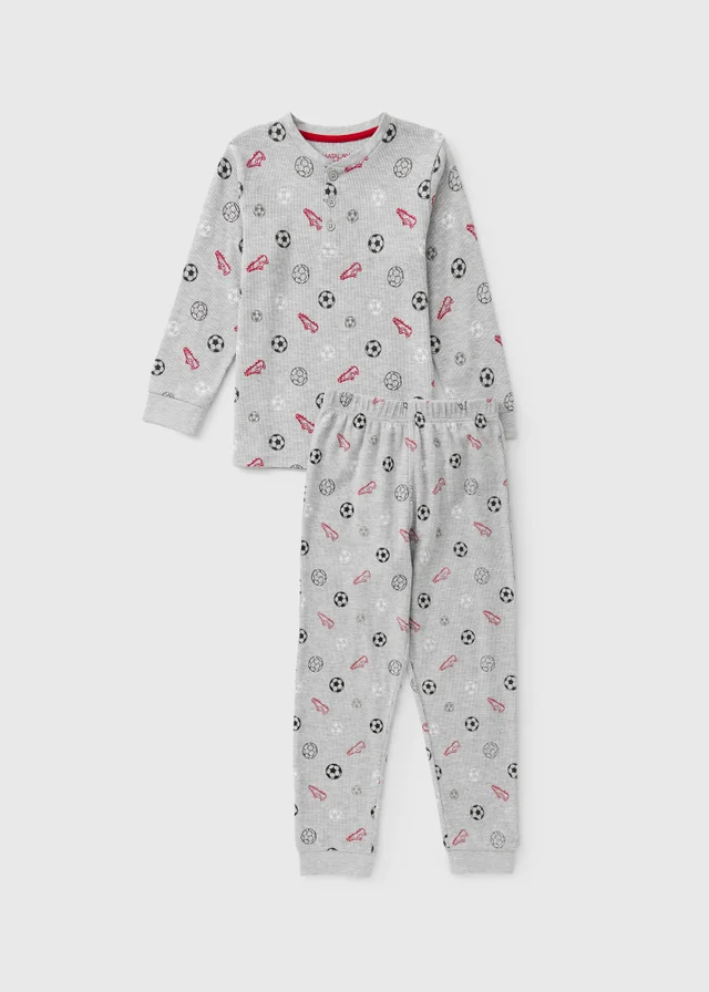 Boys Grey Waffle Football Pyjama Set (7-13yrs)