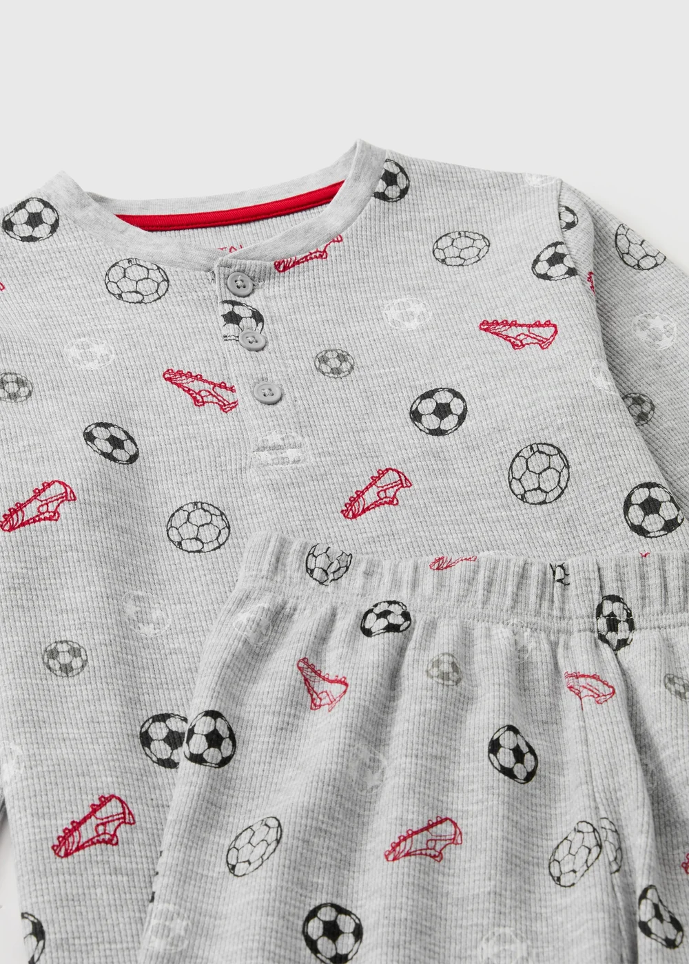 Boys Grey Waffle Football Pyjama Set (7-13yrs) - 7 Yrs Image 2
