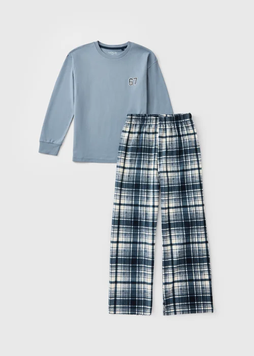 Boys Blue Check Long Sleeve Pyjama Set (7-13yrs) - 7 Yrs Image 1