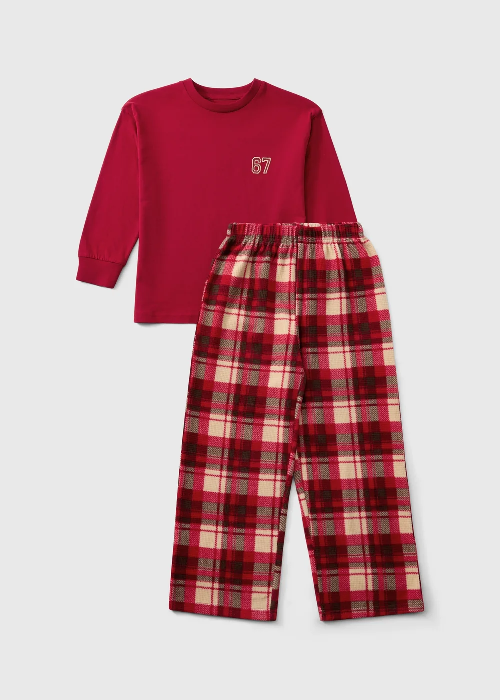 Boys Red Checked Christmas Pyjamas (7-13yrs) - 7 Yrs Image 1