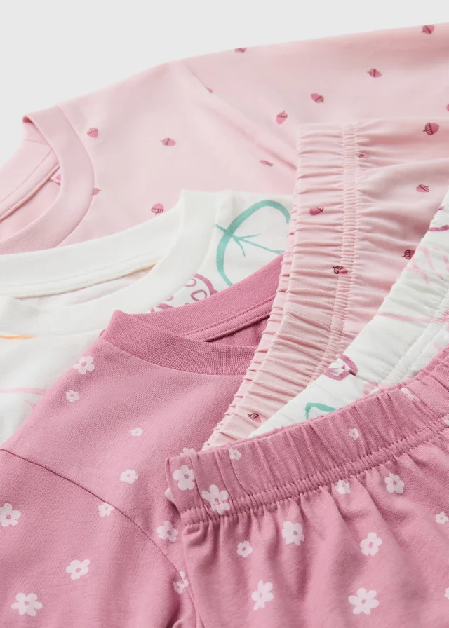 3 Pack Girls Pink Woodland Pyjama Set (1-7yrs)