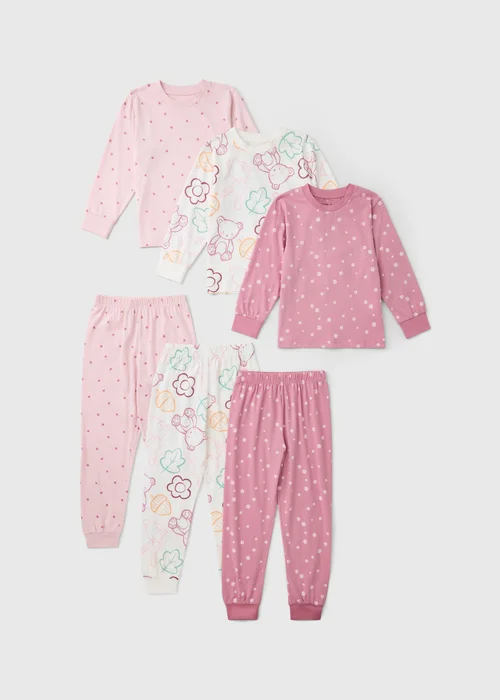 3 Pack Girls Pink Woodland Pyjama Set (1-7yrs) - 1-1.5 Yrs Image 1