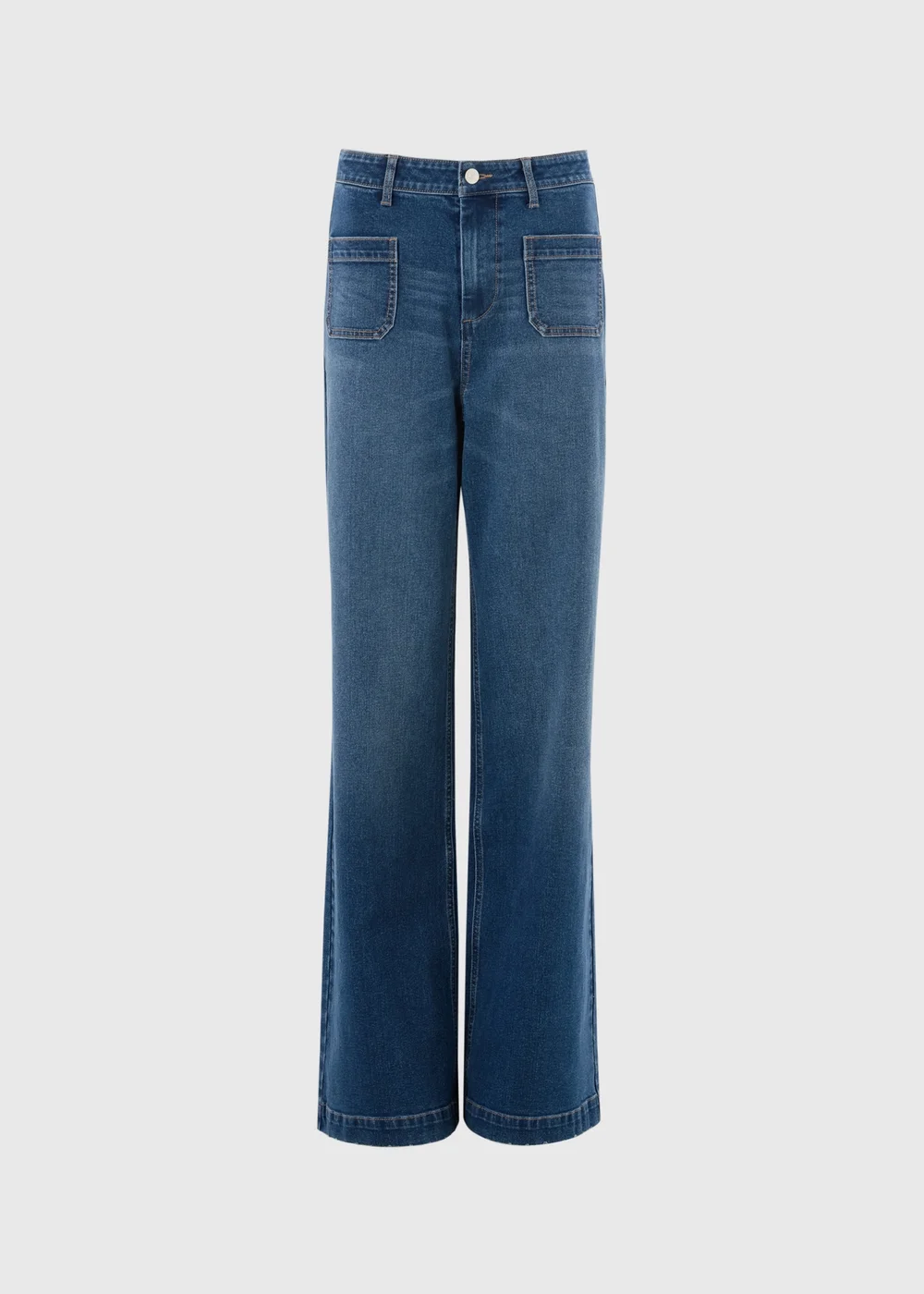 Mid Wash Stretch Pocket Front Mid Rise Wide Leg Jeans - 24/L29 Image 1