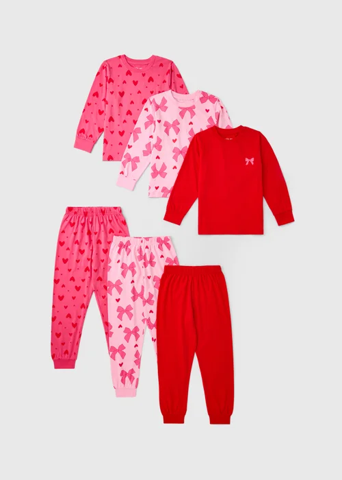 3 Pack Girls Red/Pink Pyjama Set (1-7 Yrs) - 1-1.5 Yrs Image 1