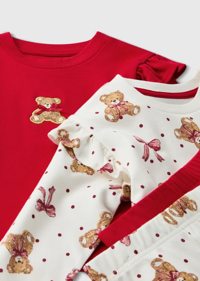 2 Pack Girls Pink Bear Pyjama Sets (1-7 Yrs)