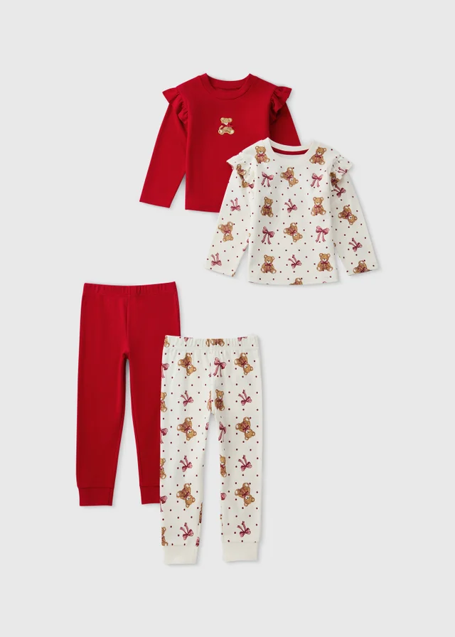 2 Pack Girls Pink Bear Pyjama Sets (1-7 Yrs)