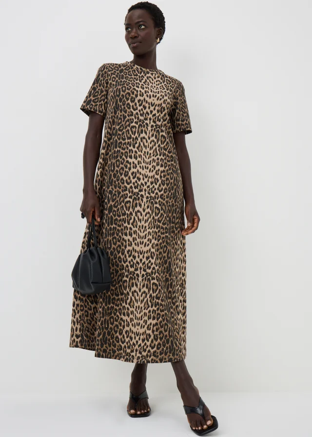 Brown Animal Print Midaxi T-Shirt Dress