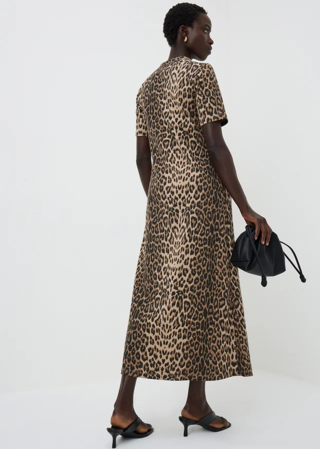 Brown Animal Print Midaxi T-Shirt Dress