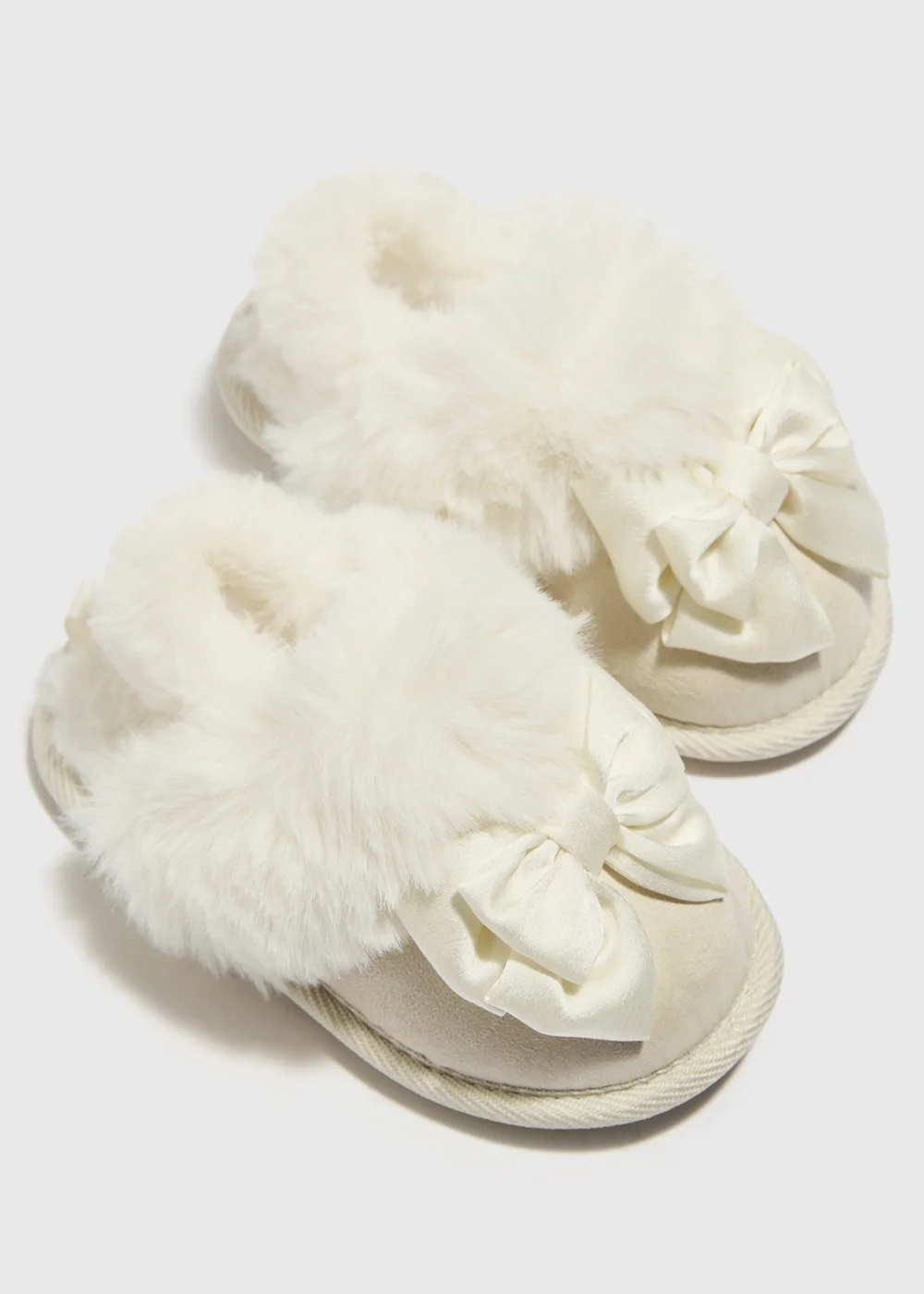 Girls Cream Bow Snug Mule Slippers (Younger 4-12) - 4 Infants Image 2