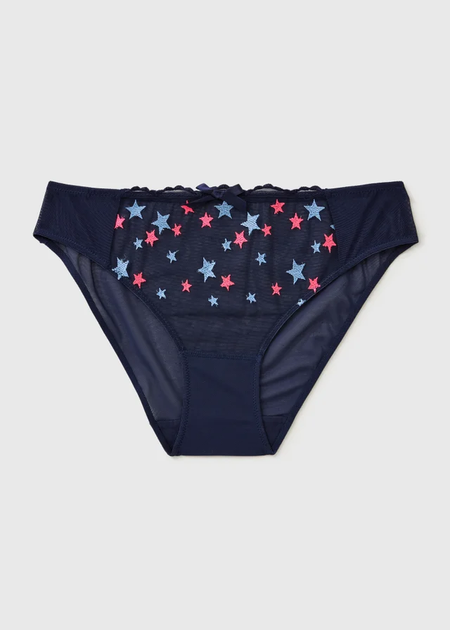 Navy Floral Star Embroidered Co Ord Knickers