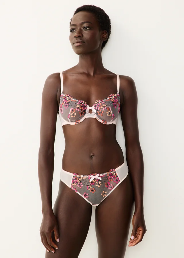 Pink Floral Embroidered Co Ord Bra