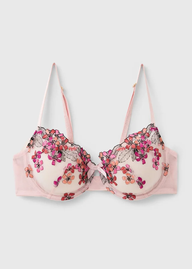 Pink Floral Embroidered Co Ord Bra