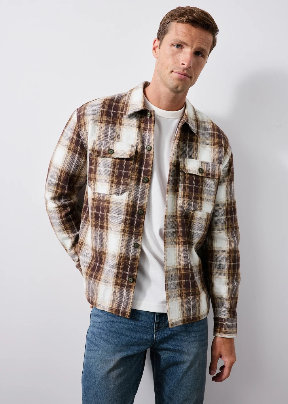 Brown Check Relaxed Overshirt - S Image 1