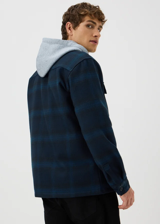 Navy Check Hooded Shacket
