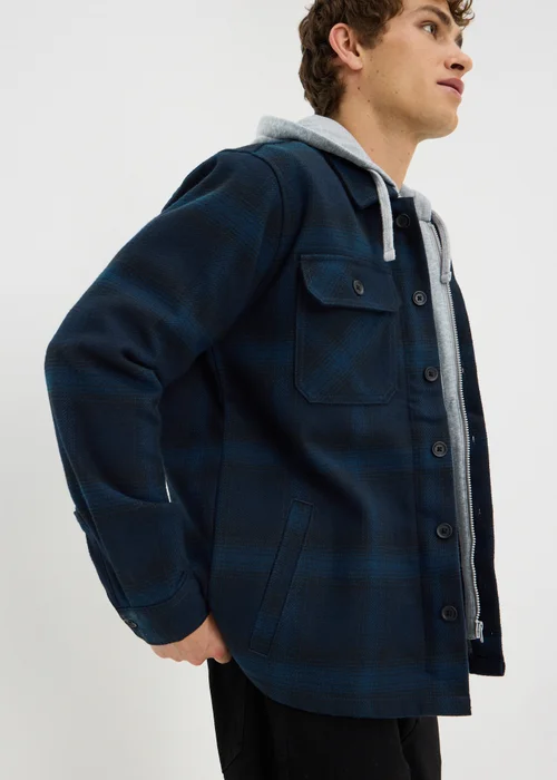 Navy Check Hooded Shacket - S Image 1