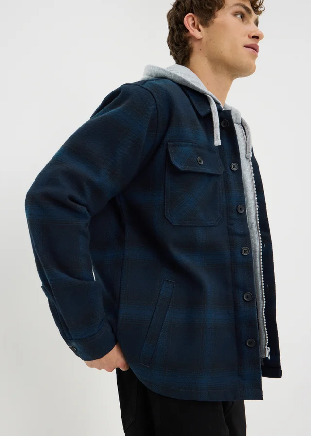 Navy Check Hooded Shacket