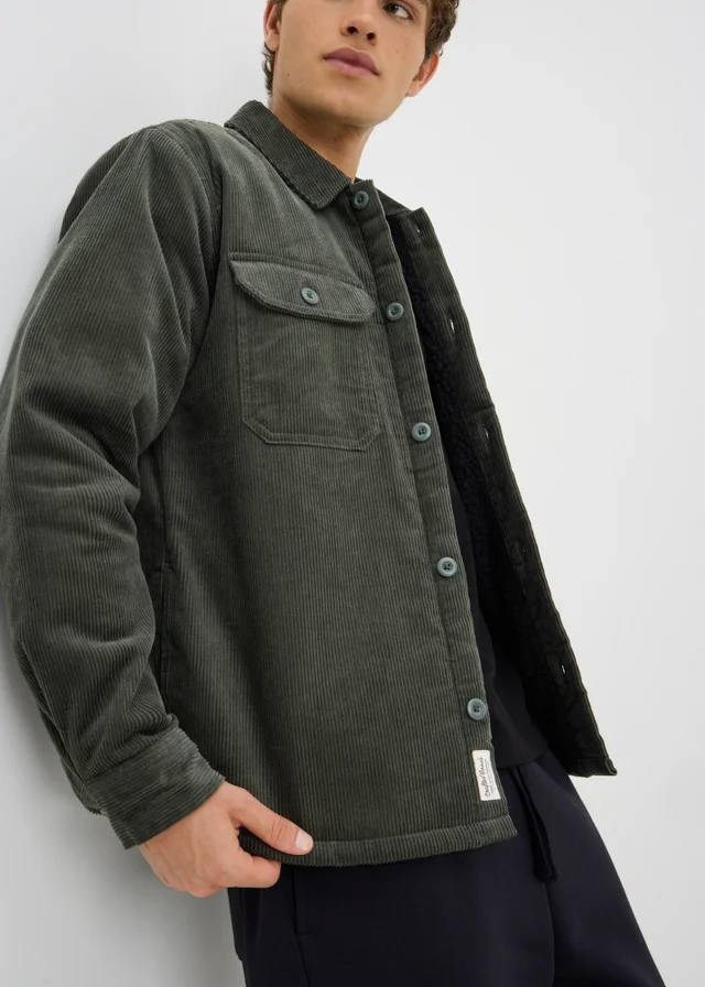 Green Cord Borg Overshirt Shacket