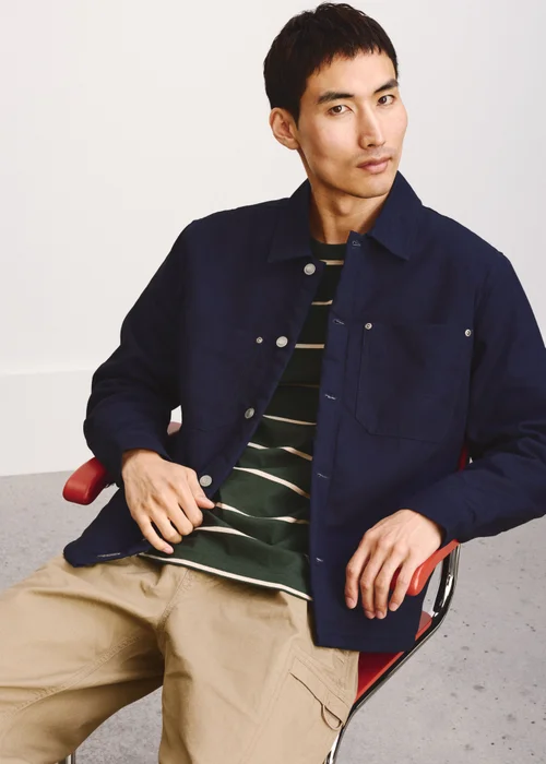 Navy Borg Herringbone Overshirt - M Image 2