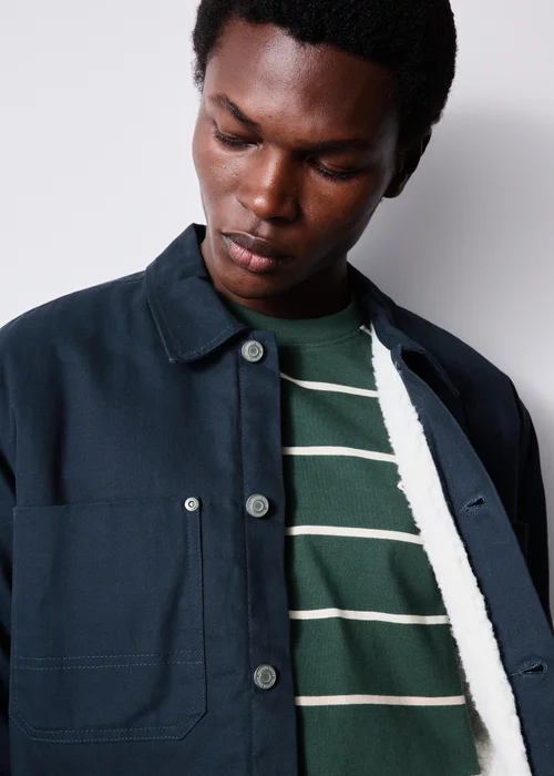 Navy Borg Herringbone Overshirt - M Image 3