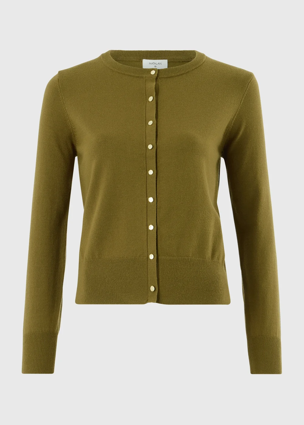 Khaki Knitted Crew Neck Cardigan - 8 Image 4