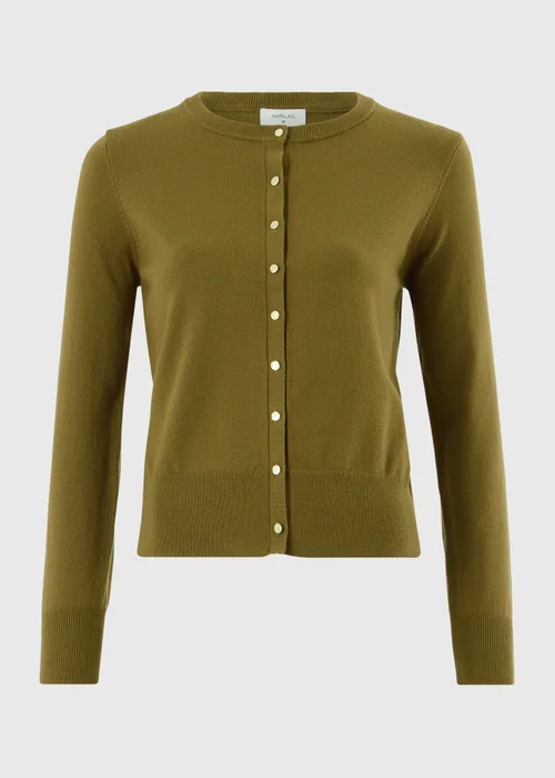 Khaki Knitted Crew Neck Cardigan - 8 Image 4