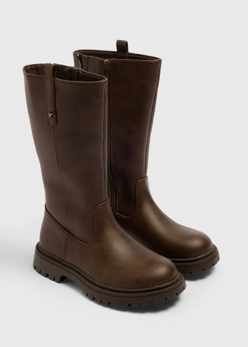 Girls Brown Faux Leather Boots (Younger 10-Older 5) - 10 Infants Image 1