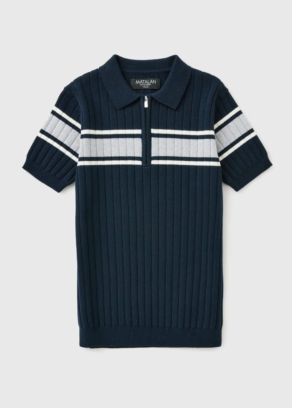 Boys Navy Striped Knit Polo Shirt (7-15 yrs) - 7 Yrs Image 1