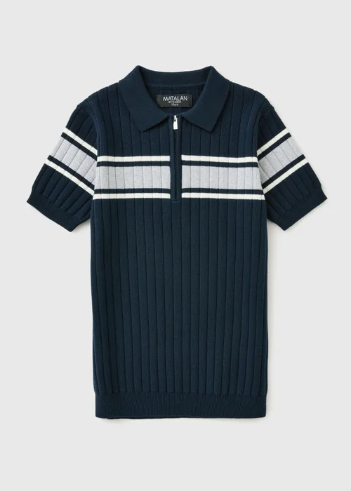 Boys Navy Striped Knit Polo Shirt (7-15 yrs) - 7 Yrs Image 1