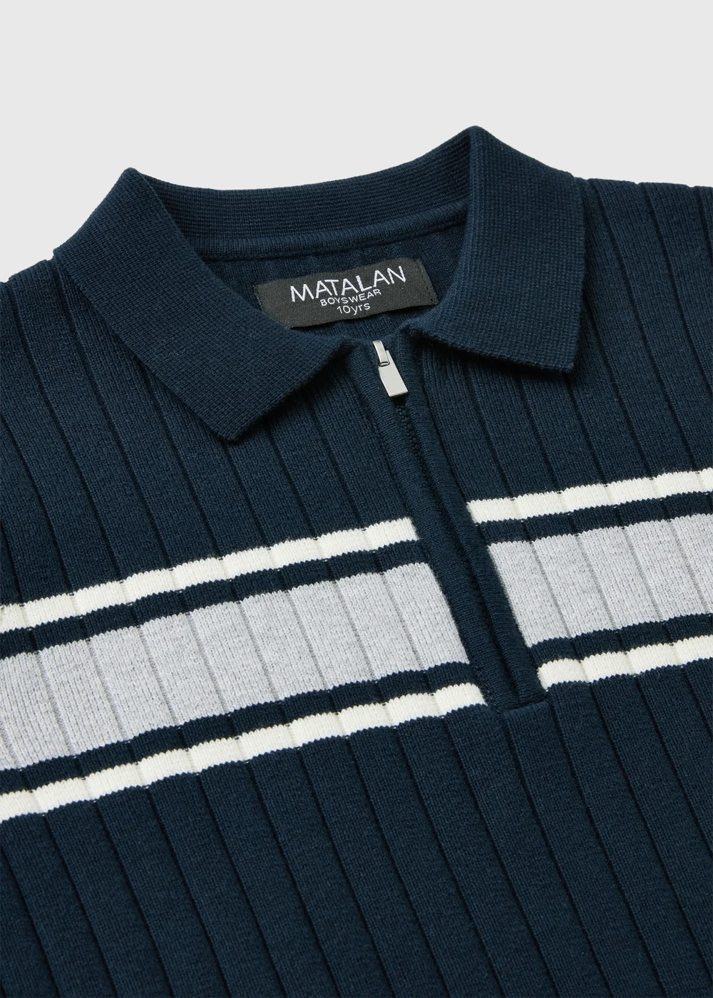 Boys Navy Striped Knit Polo Shirt (7-15 yrs) - 7 Yrs Image 2