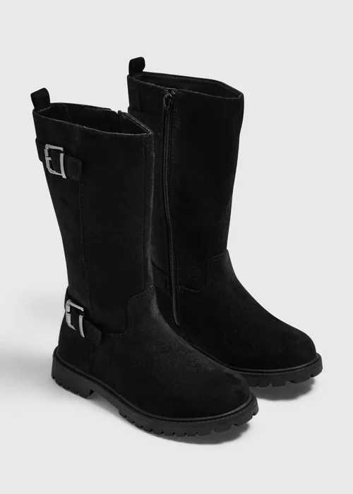Girls Black Faux Suede Knee High Boots (Younger 10-Older 5) - 10 Infants Image 1