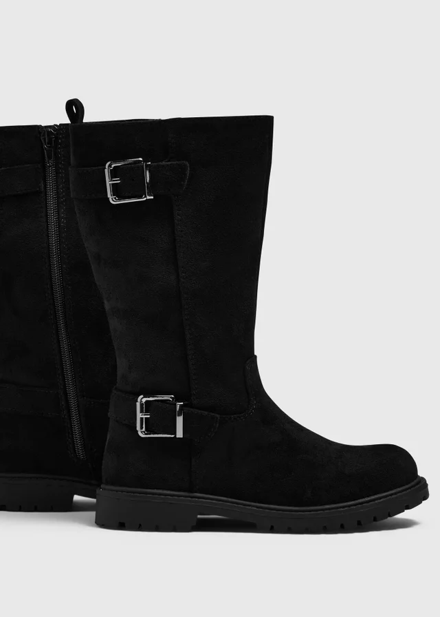 Girls Black Faux Suede Knee High Boots (Younger 10-Older 5)