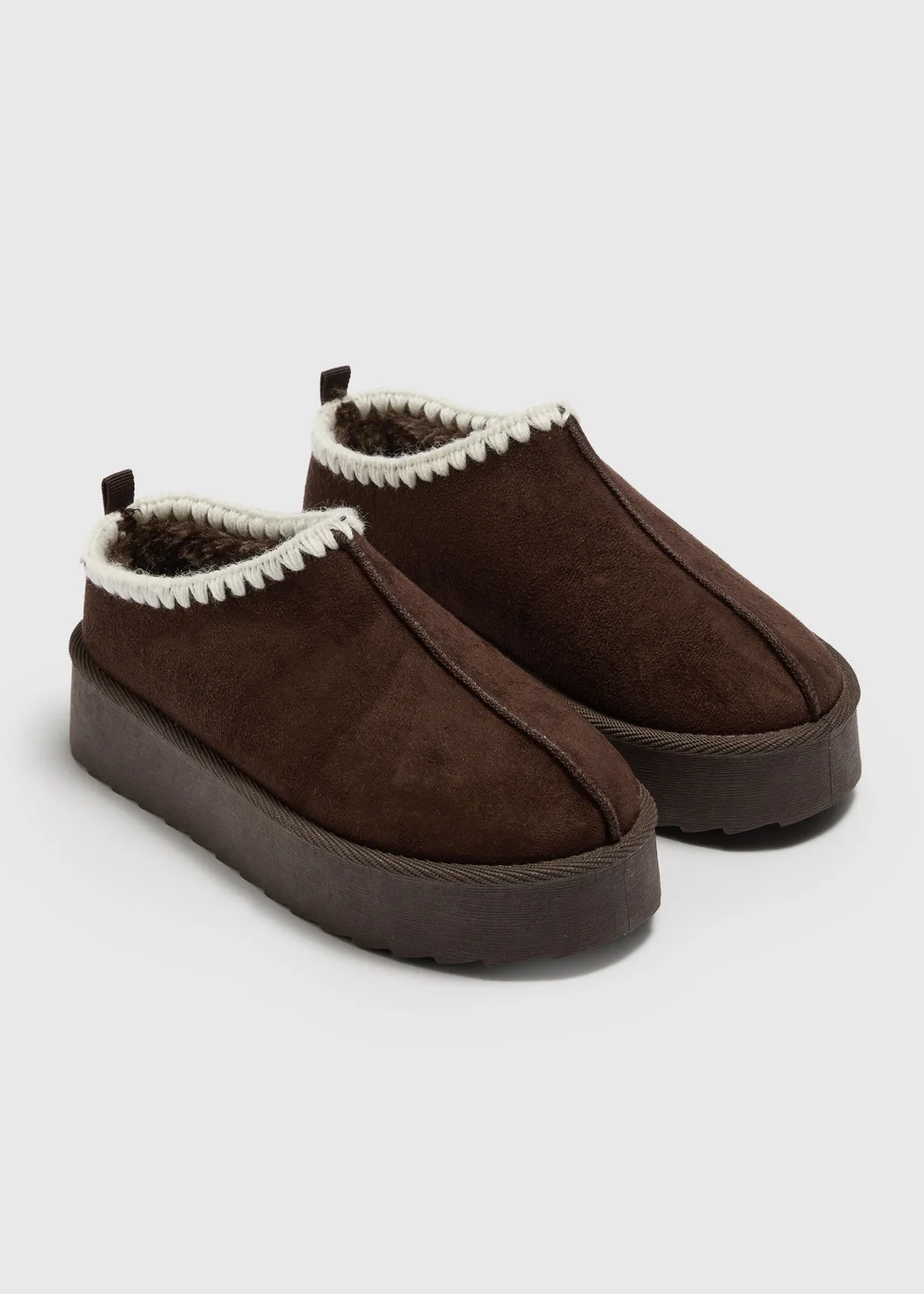 Girls Brown Platform Snug Mule Slippers (Younger 12-Older 5) - 4 Image 1