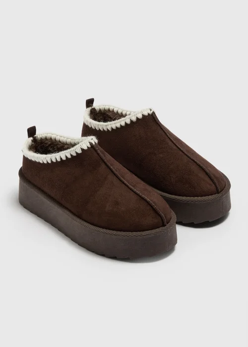 Girls Brown Platform Snug Mule Slippers (Younger 12-Older 5) - 4 Image 1