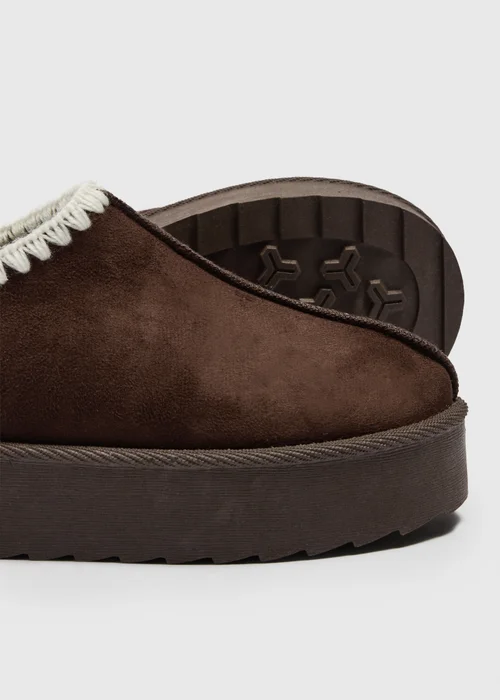 Girls Brown Platform Snug Mule Slippers (Younger 12-Older 5) - 4 Image 2