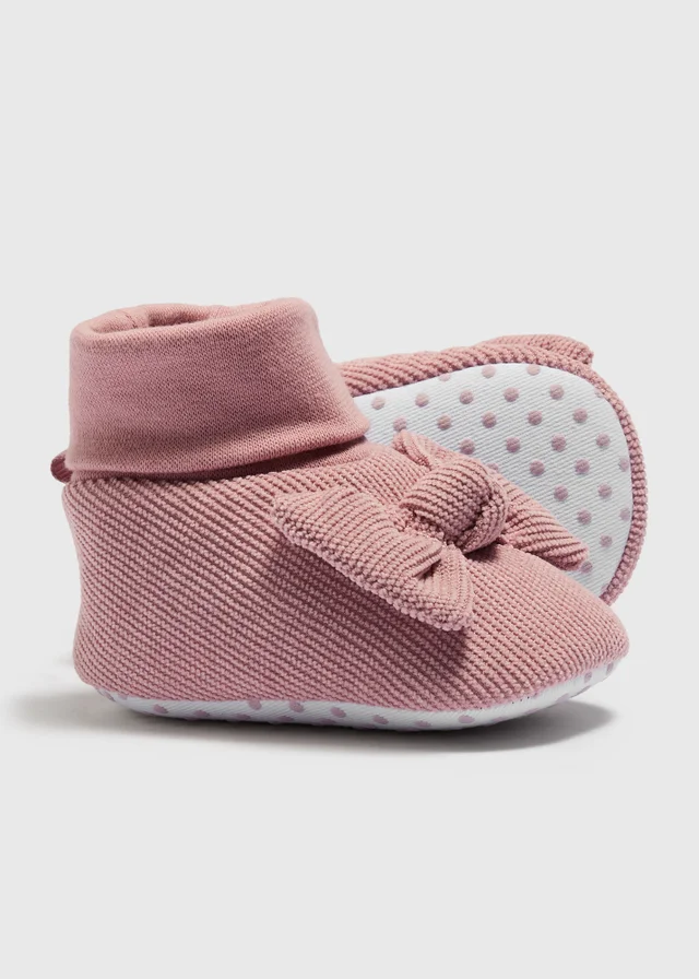Baby Pink Bow Sock Boots (Newborn-18 Months)