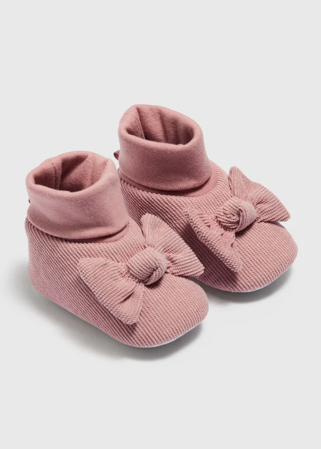 Baby Pink Bow Sock Boots (Newborn-18 Months)