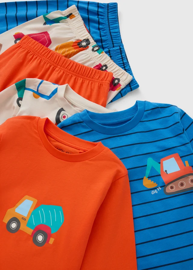 Boys 3 Pack Orange Transport Pyjama Set (1-7 Yrs)