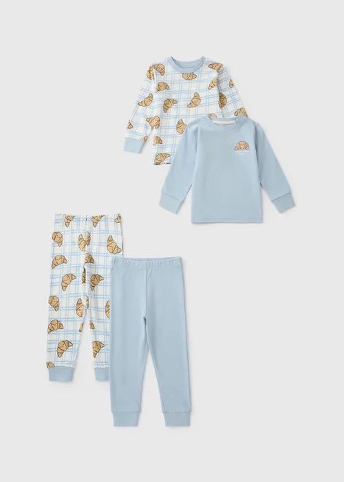 2 Pack Girls Blue Croissant Pyjamas (1-7 Yrs) - 1-1.5 Yrs Image 1