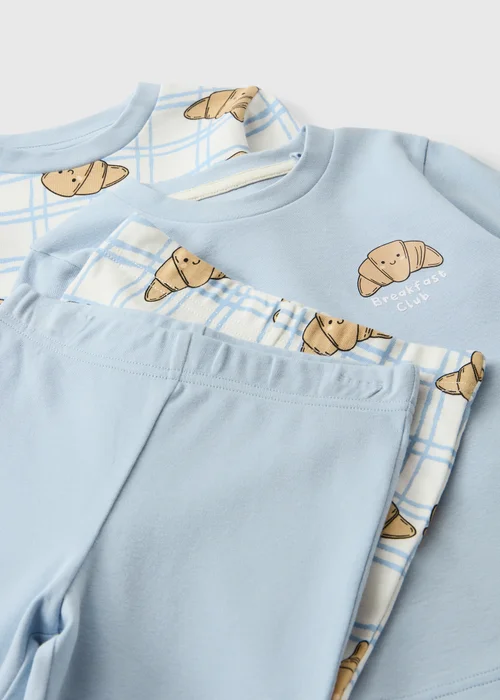 2 Pack Girls Blue Croissant Pyjamas (1-7 Yrs) - 1-1.5 Yrs Image 2