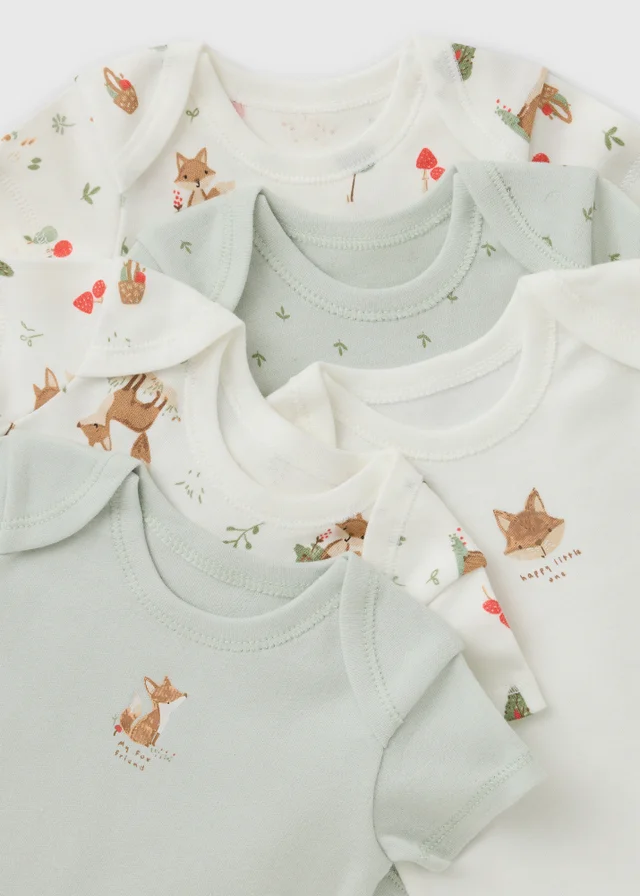 5 Pack Baby Green Fox Bodysuits