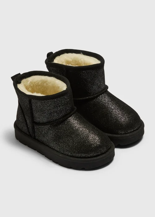 Girls Black Sparkle Snug Boots (Younger 4-9) - 4 Infants Image 1