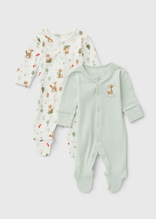 2 Pack Baby Green Fox Sleepsuits (0-23mths)