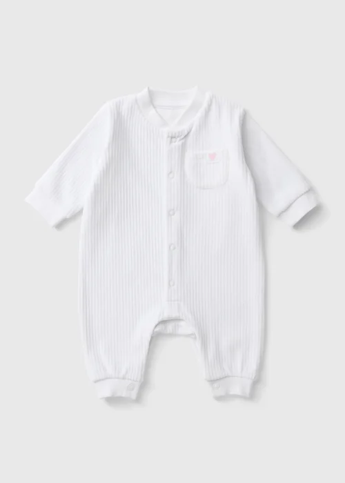 Baby White Ribbed Heart Romper (0-23mths) - First Size Image 1