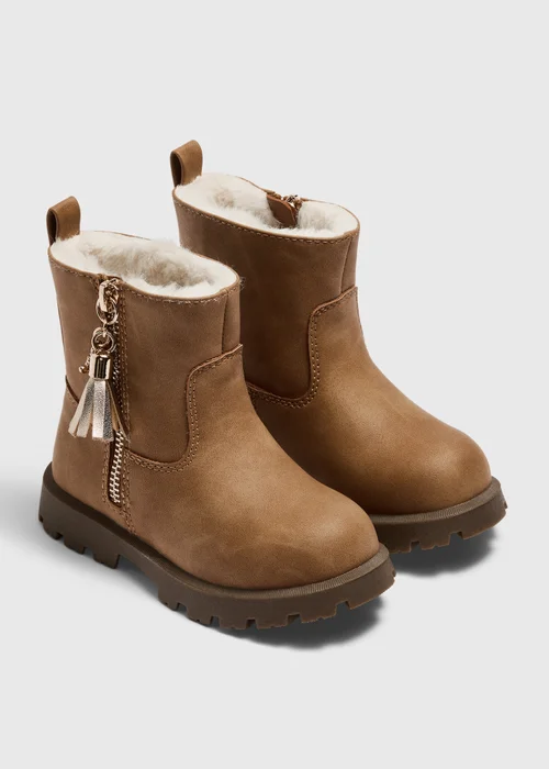 Girls Tan Tassel Zip Boots (Younger 4-12) - 4 Infants Image 1