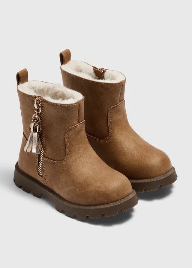 Girls Tan Tassel Zip Boots (Younger 4-12)