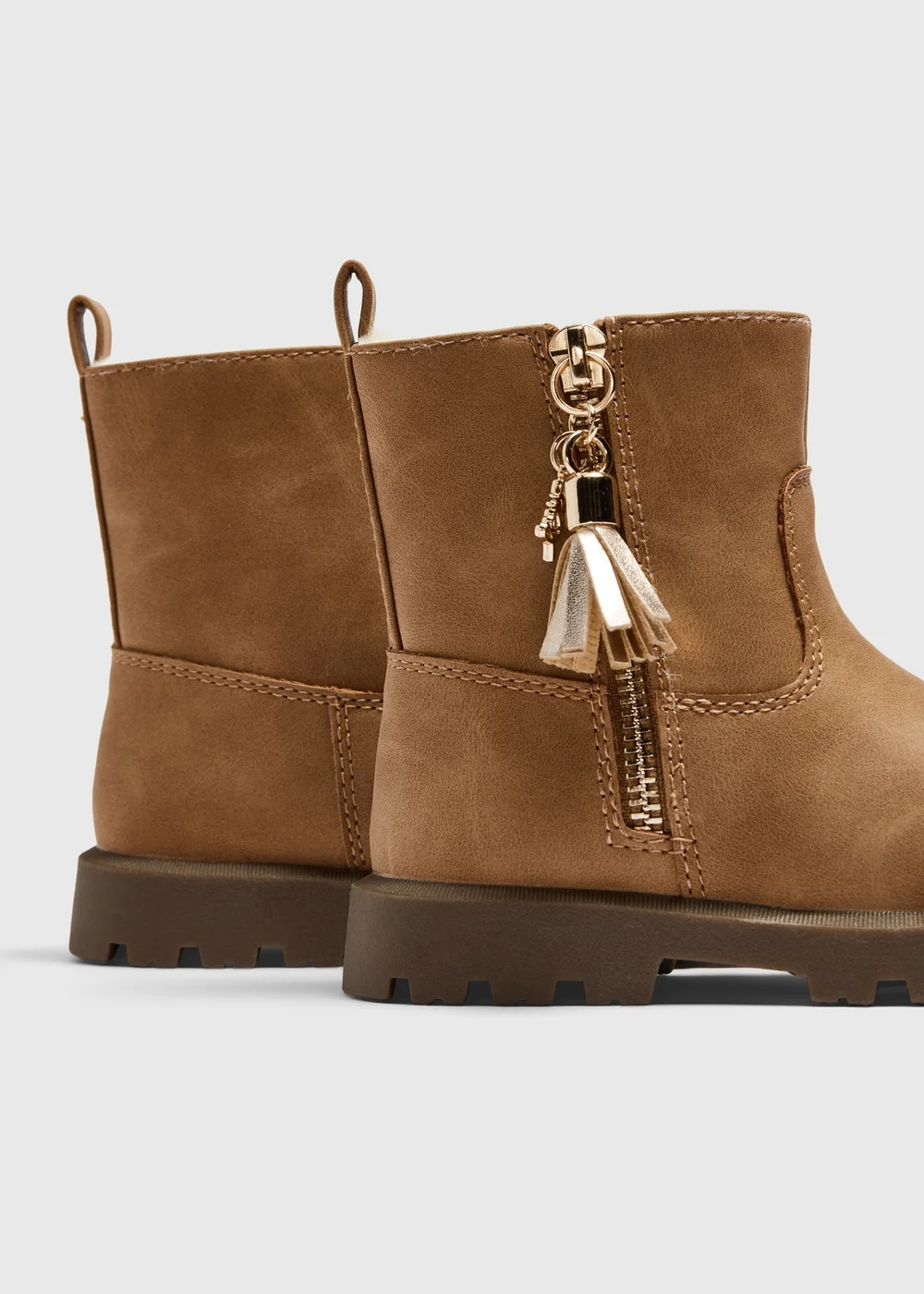 Girls Tan Tassel Zip Boots (Younger 4-12) - 4 Infants Image 2