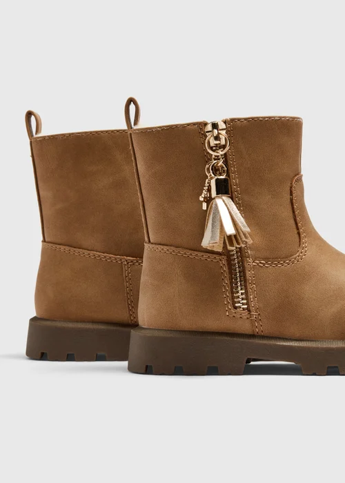 Girls Tan Tassel Zip Boots (Younger 4-12) - 4 Infants Image 2