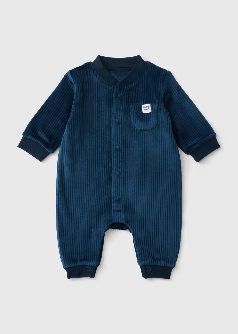 Baby Navy Ribbed Pocket Romper (0-23mths) - First Size Image 1
